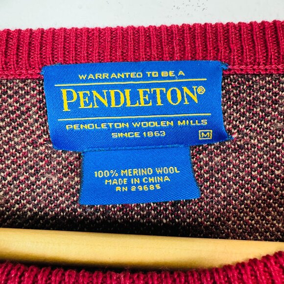 Pendleton Merino Wool Red Plaid Sweater Mens Medium pullover - Picture 5 of 6